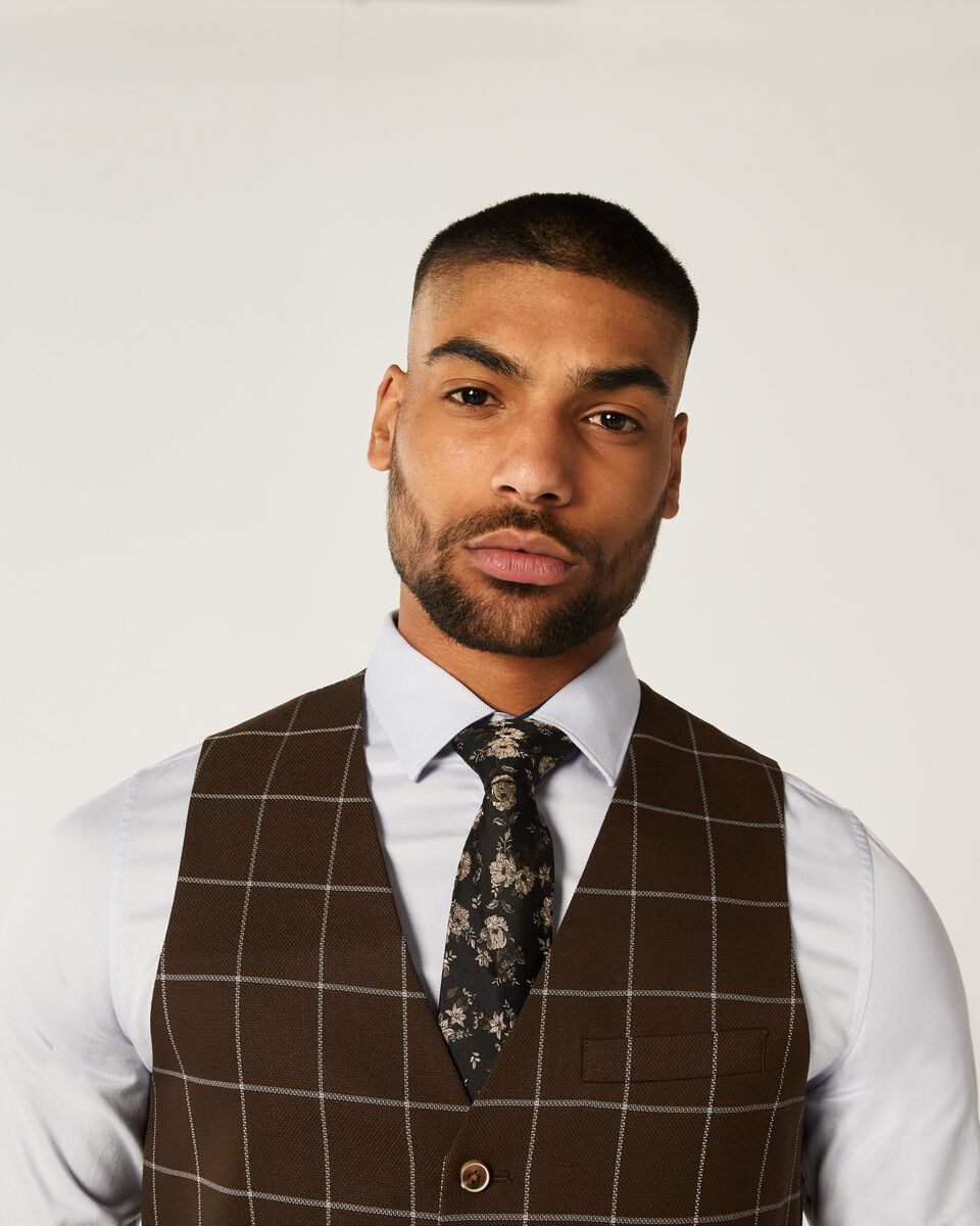 Mens Chocolate Windowpane Suit Vest